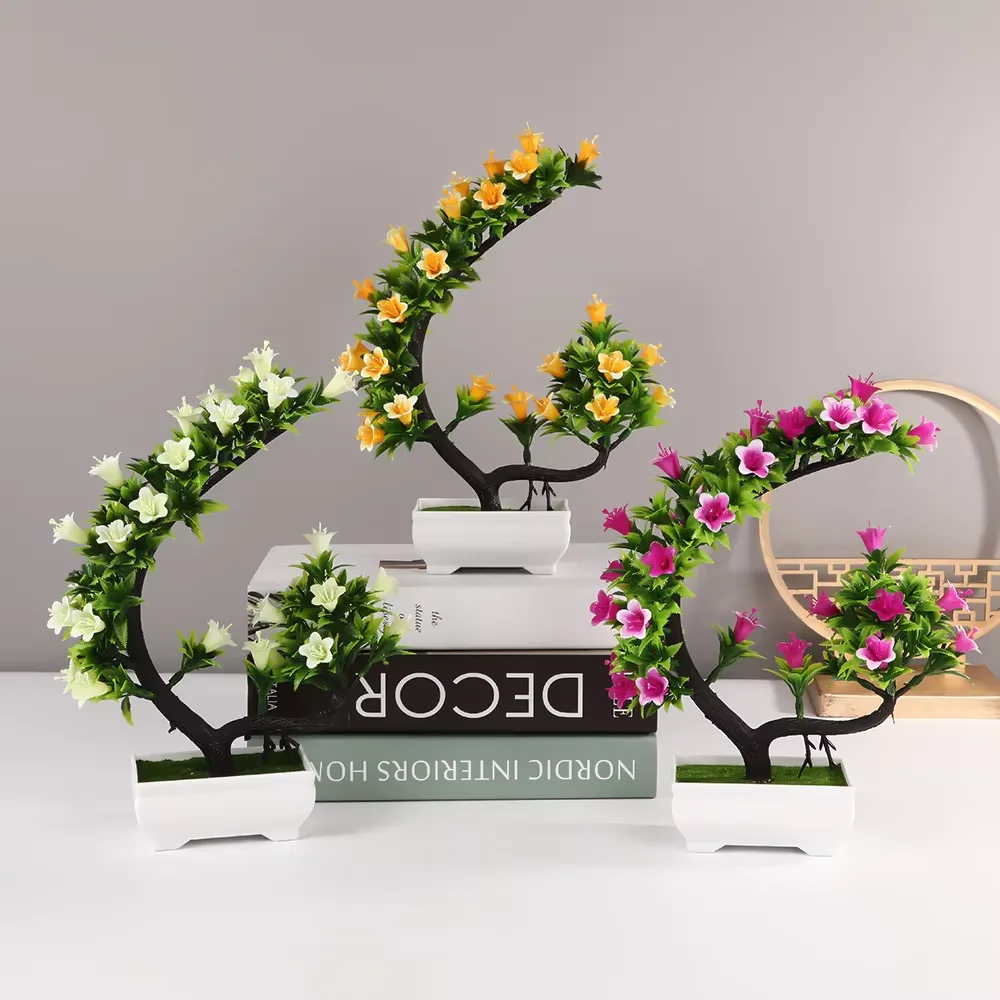 Home Simulation Half Moon Bay Horn Flower Pot Set Living Room Entrance Indoor Decoration Plastic Flower Potted Bionic
