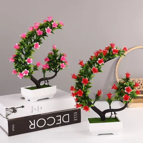 Home Simulation Half Moon Bay Horn Flower Pot Set Living Room Entrance Indoor Decoration Plastic Flower Potted Bionic