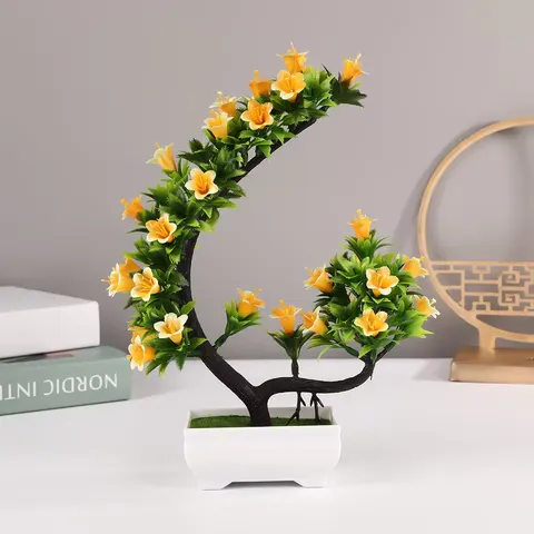 Home Simulation Half Moon Bay Horn Flower Pot Set Living Room Entrance Indoor Decoration Plastic Flower Potted Bionic