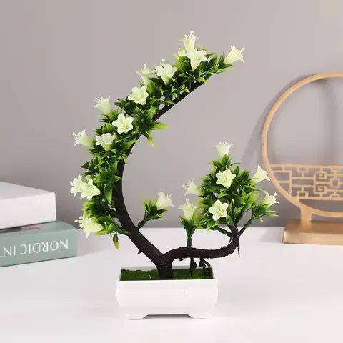 Home Simulation Half Moon Bay Horn Flower Pot Set Living Room Entrance Indoor Decoration Plastic Flower Potted Bionic