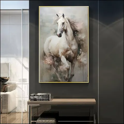Horse Frameless Canvas Murals , Living Room Porch Bedroom Decorative Mural LED Crystal Diamond Painting Animal Paintings