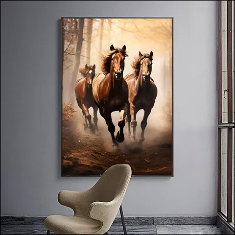 Horse Frameless Canvas Murals , Living Room Porch Bedroom Decorative Mural LED Crystal Diamond Painting Animal Paintings
