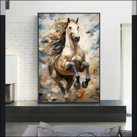 Horse Frameless Canvas Murals , Living Room Porch Bedroom Decorative Mural LED Crystal Diamond Painting Animal Paintings