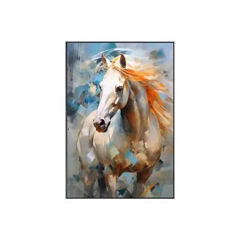 Horse Frameless Canvas Painting, Living Room Porch Bedroom Decorative Mural LED Crystal Diamond Painting Animal Paintings