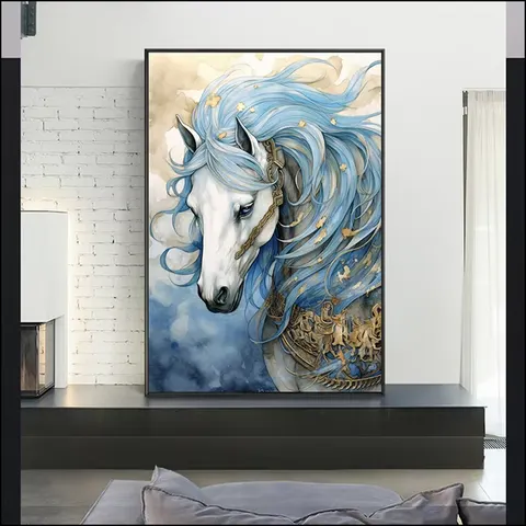 Horse Frameless Canvas Painting, Living Room Porch Bedroom Decorative Murals LED Crystal Diamond Painting Animal Paintings