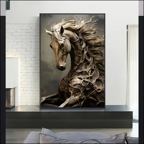 Horse Frameless Canvas Painting, Living Room Porch Bedroom Decorative Murals LED Crystal Diamond Painting Animal Paintings