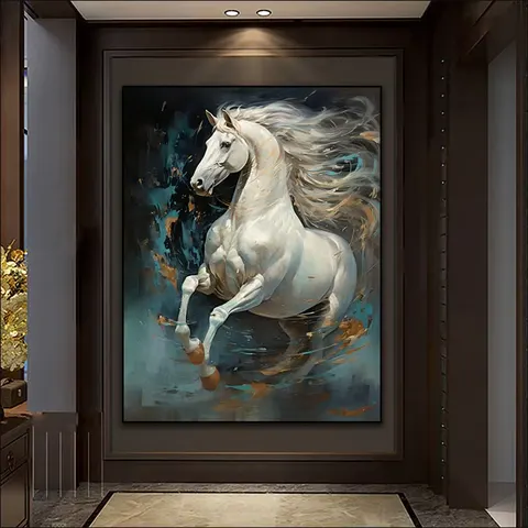 Horse Frameless Canvas Painting, Living Room Porch Bedroom Decorative Murals LED Crystal Diamond Painting Animal Paintings