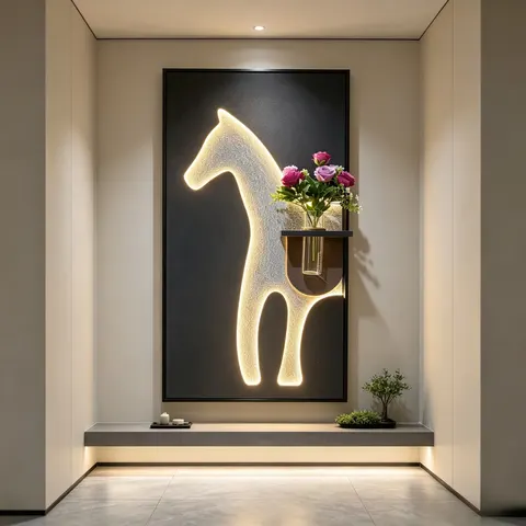 Horse Shape LED Decorative Painting, LED Wall Art With Flower Vase, Illuminated Wall Picture for Entryway Home Decoration
