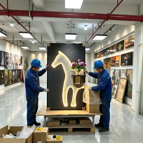 Horse Shape LED Decorative Painting, LED Wall Art With Flower Vase, Illuminated Wall Picture for Entryway Home Decoration