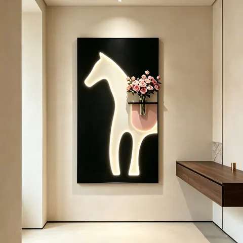 繁花 单幅 装饰画 轻奢风 玄关背景墙挂画 LED带灯画