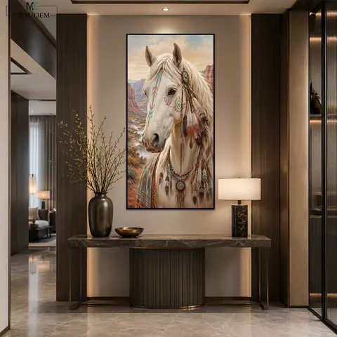 Horse Wall Art Western Animal Canvas Desert Dreamcatcher Decor Bohemian Spirit Painting Native Pattern Decoration