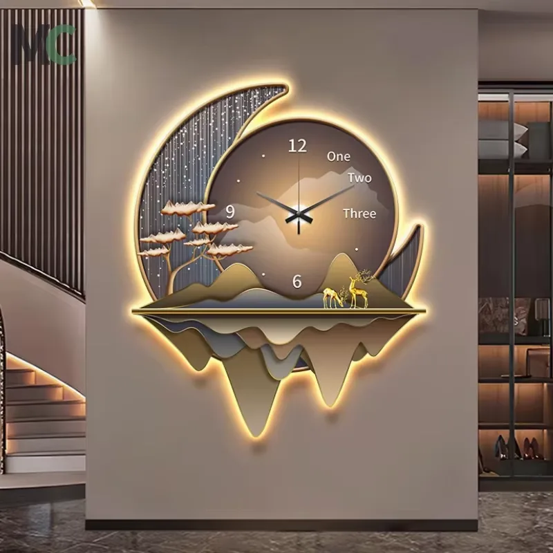 Hot European Style Restaurant Hanging Pictures Creative Silent Clocks Led Painting Living Room Background Wall Art Home Decor