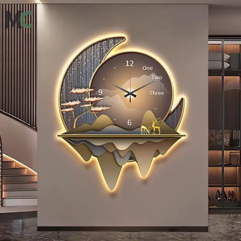 Hot European Style Restaurant Hanging Pictures Creative Silent Clocks Led Painting Living Room Background Wall Art Home Decor