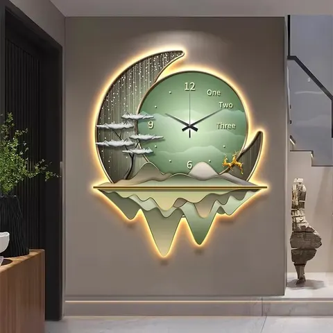 Hot European Style Restaurant Hanging Pictures Creative Silent Clocks Led Painting Living Room Background Wall Art Home Decor