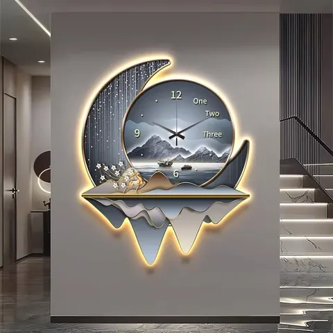 Hot European Style Restaurant Hanging Pictures Creative Silent Clocks Led Painting Living Room Background Wall Art Home Decor