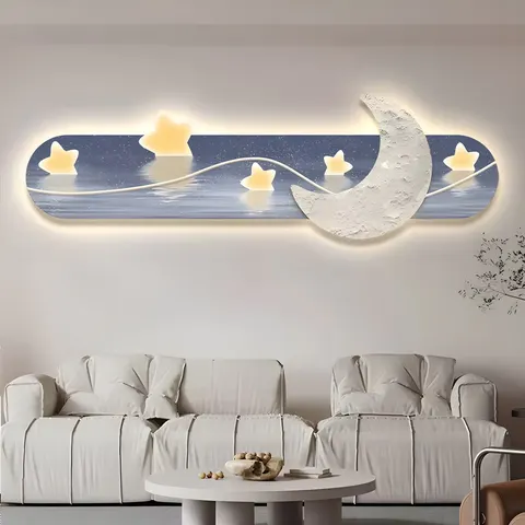 日月星辰 单幅 装饰画 现代简约 客厅背景墙挂画 LED带灯画