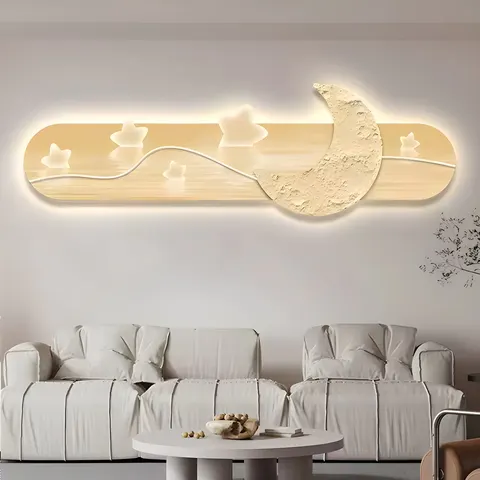日月星辰 单幅 装饰画 现代简约 客厅背景墙挂画 LED带灯画