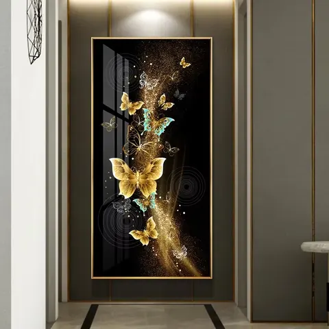 Hot Sale Best Modern Gold Flower Poster Print Wall Art Rolled Canvas Painting for Living Room Crystal Porcelain Painting