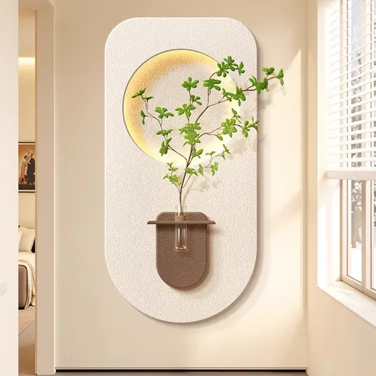 Hot Sales in 2026 Sandstone Art Decor Wall Painting Background Wall Hydroponic Green Plants Glowed LED Painting