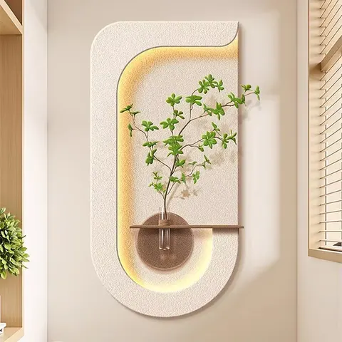 Hot Sales in 2026 Sandstone Art Decor Wall Painting Background Wall Hydroponic Green Plants Glowed LED Painting
