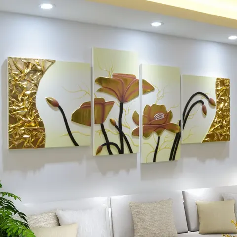 Hot Sell Upscale Living Room Sofa Background Wall Art Lotus Leather Home Decor Painting Combination Stereoscopic Mural