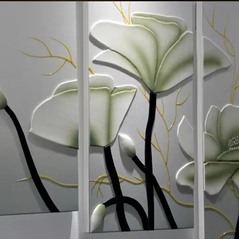 Hot Sell Upscale Living Room Sofa Background Wall Art Lotus Leather Home Decor Painting Combination Stereoscopic Mural