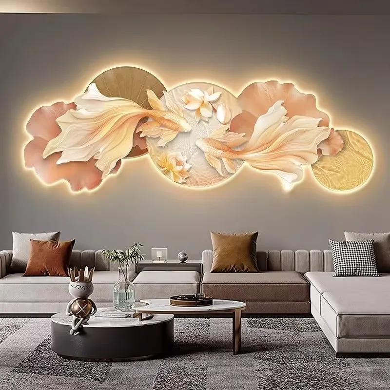 Hot Selling 2026 Koi Lotus Art Decor LED Glow Light Painting Uv Cutting Wall Art Home Decor Painting