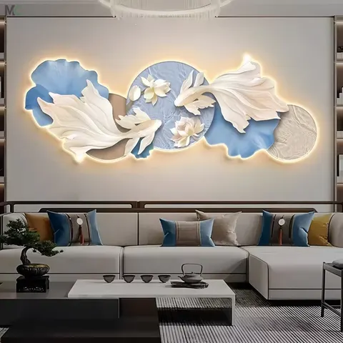 Hot Selling 2026 Koi Lotus Art Decor LED Glow Light Painting Uv Cutting Wall Art Home Decor Painting