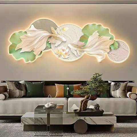 Hot Selling 2026 Koi Lotus Art Decor LED Glow Light Painting Uv Cutting Wall Art Home Decor Painting
