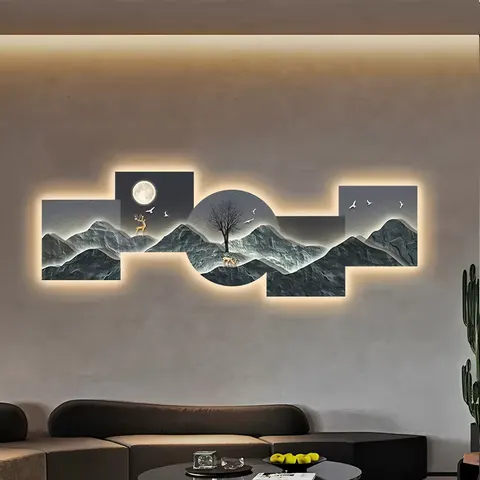 山水 单幅 装饰画 现代简约 客厅背景墙挂画 LED带灯画