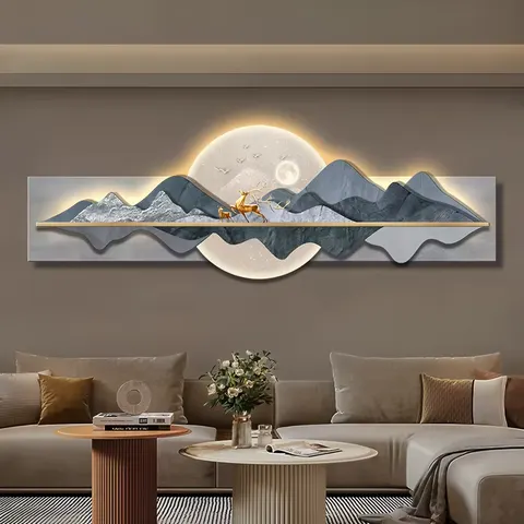 抽象 单幅 装饰画 轻奢风 客厅背景墙挂画 LED带灯画