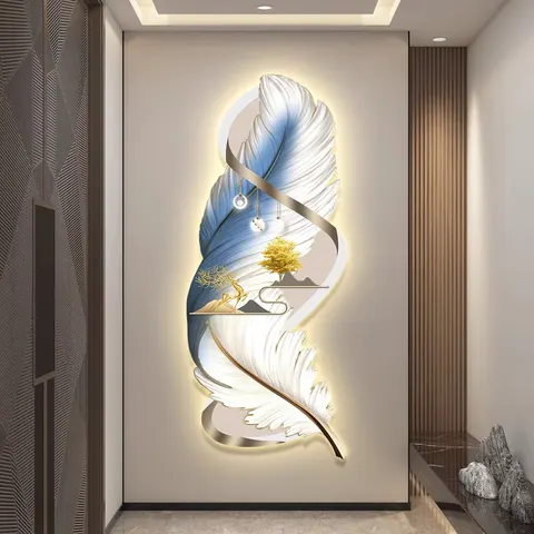 羽毛 单幅 装饰画 现代简约 玄关背景墙挂画 LED带灯画