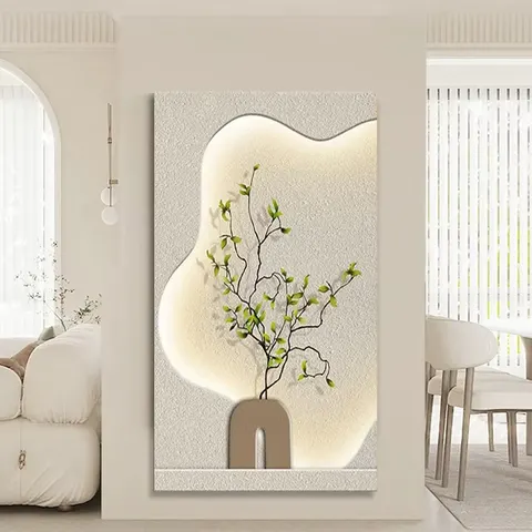 Hot-selling Hydroponic Green Plant Art Decor Sandstone Paintings Living Room Background Wall LED Glow Hanging Paintings