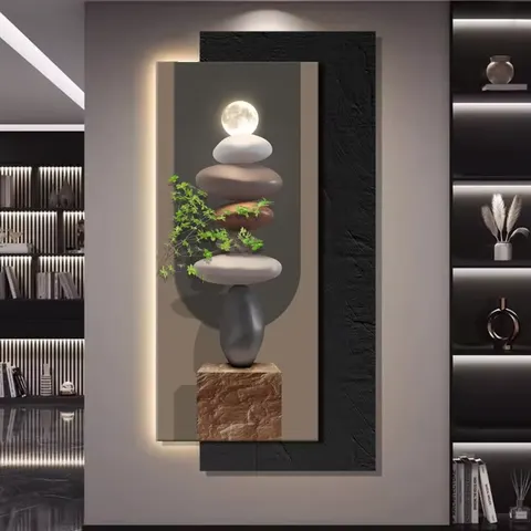 Hot-selling in 2026 Modern Luxury  Entrance Hall Art Decor Paintings UV Printing Simplicity Crystal Porcelain LED Painting