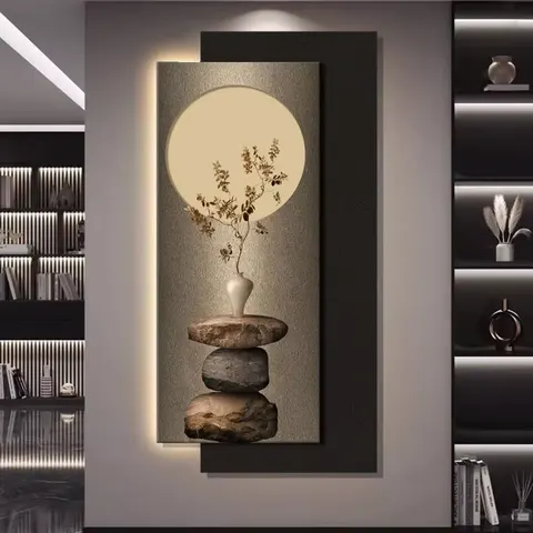 Hot-selling in 2026 Modern Luxury  Entrance Hall Art Decor Paintings UV Printing Simplicity Crystal Porcelain LED Painting