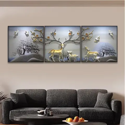 Hotel Sofa Background Wall Three-dimensional Relief Sculpture Elk Combination Art Home Decor Painting
