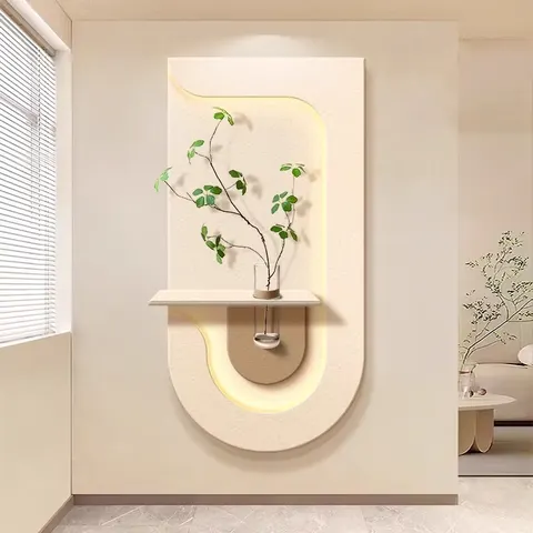 Hydroponic Green Plant Cream Style Porch Wall Art Home Decor Painting Sandstone Entry Corridor Living Room LED Glow  Mural