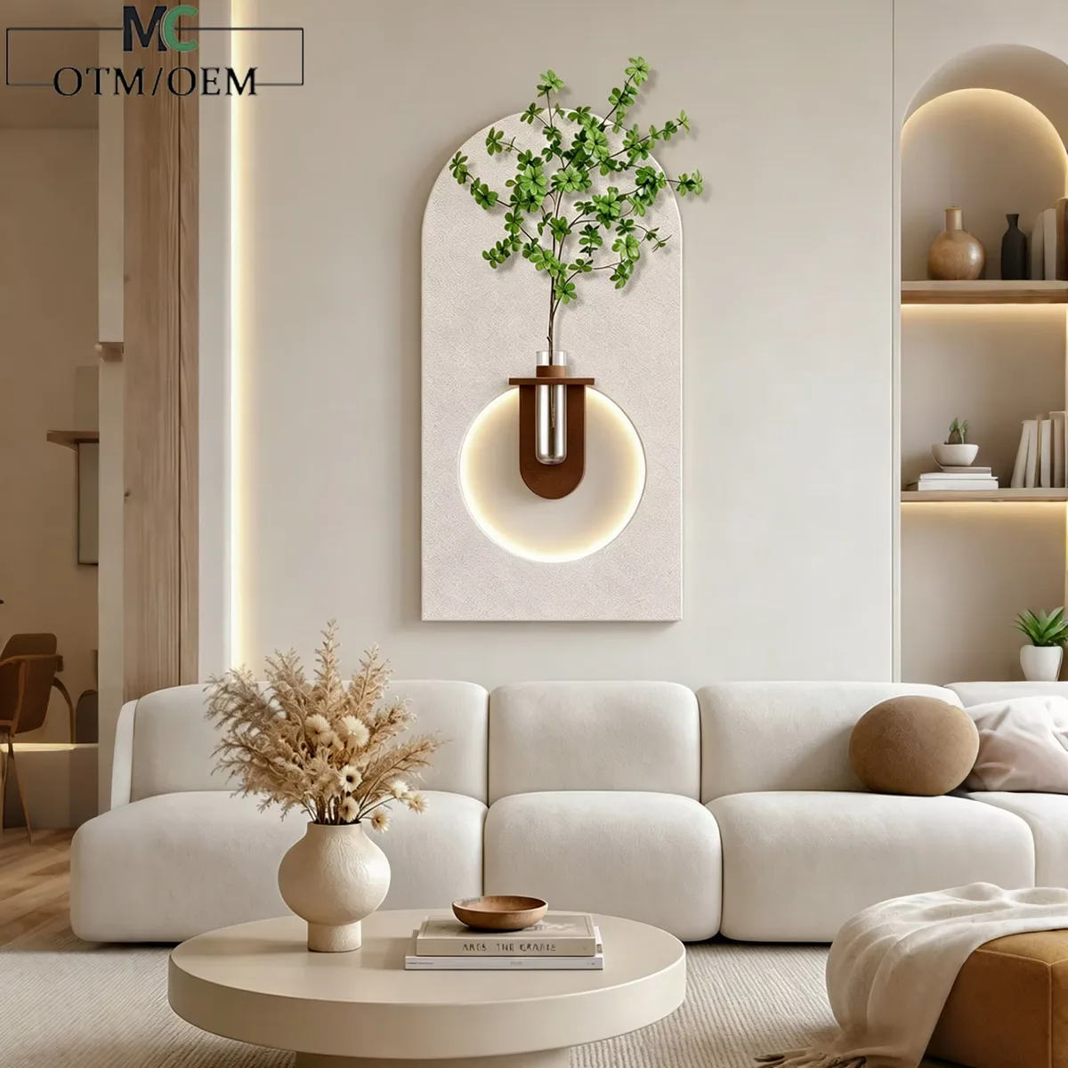 Hydroponic Green Plant Wall Mural Sandstone Art Home Furnishings Decorative Painting Multi-layered Combination Led Wall Murals