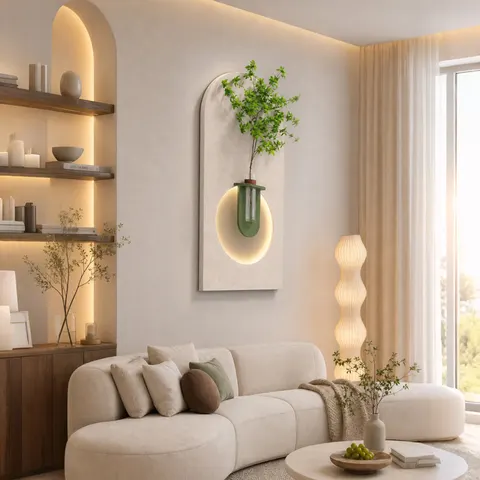Hydroponic Green Plant Wall Mural Sandstone Art Home Furnishings Decorative Painting Multi-layered Combination Led Wall Murals