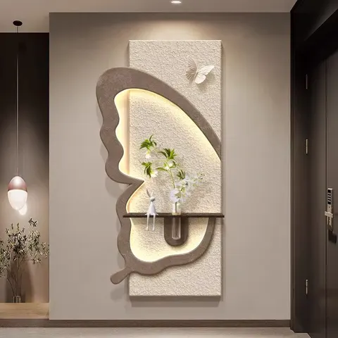 Hydroponic Green Plants Art Decor Painting Modern and Simple Corridor Hanging Paintings  Creative butterfly Sandstone Painting