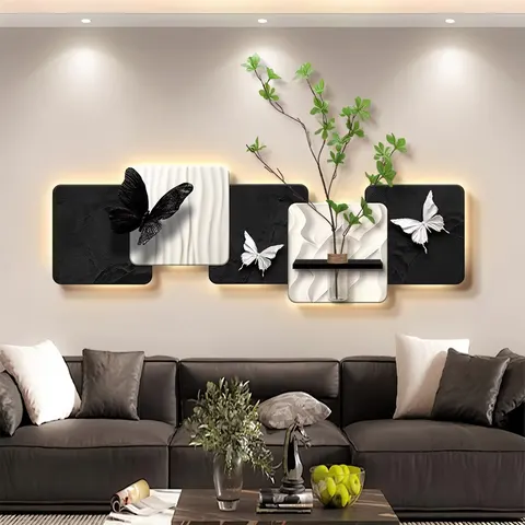 Hydroponic Green Plants Art Decor Paintings for the Entrance Hall Three-dimensional butterfly High-end Corridor LED Glow Mural