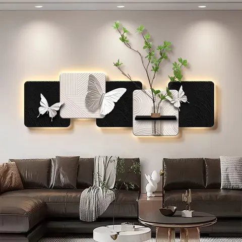 植物 单幅 装饰画 轻奢风 玄关背景墙挂画 LED带灯画