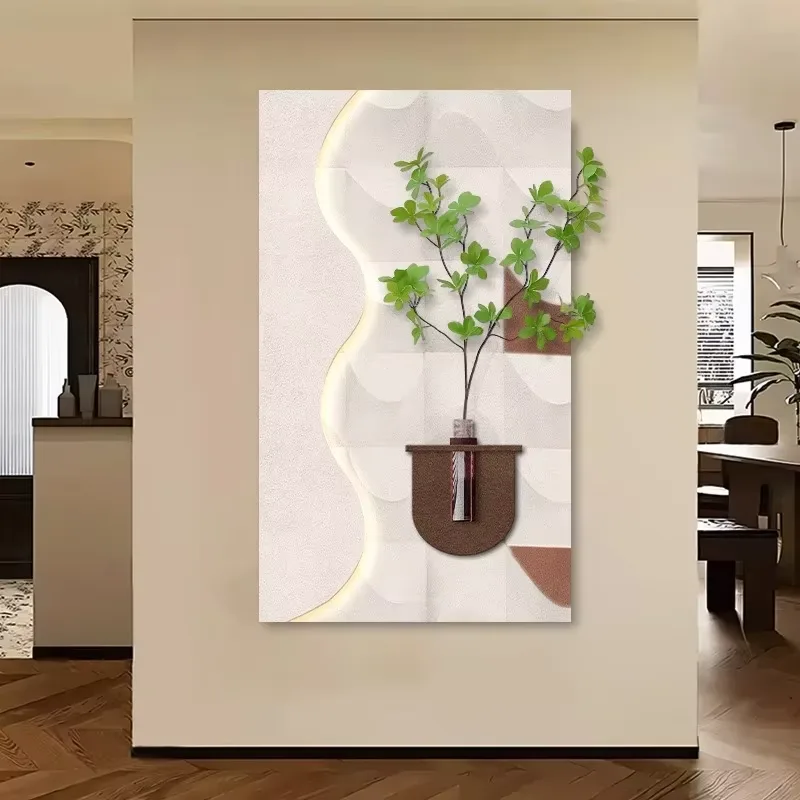 Hydroponic Green Plants Entrance Hall LED Decor Painting Cream Wind Directly Opposite the Door Corridor Aisle Sandstone Painting