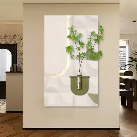 Hydroponic Green Plants Entrance Hall LED Decor Painting Cream Wind Directly Opposite the Door Corridor Aisle Sandstone Painting
