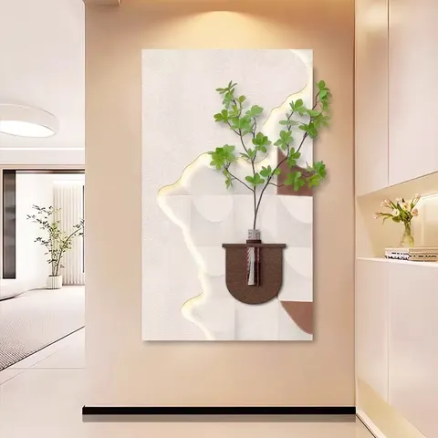 Hydroponic Green Plants Entrance Hall LED Decor Painting Cream Wind Directly Opposite the Door Corridor Aisle Sandstone Painting