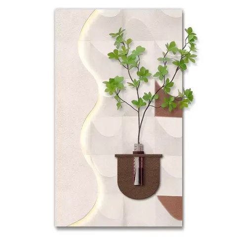 Hydroponic Green Plants Entrance Hall LED Decor Painting Cream Wind Directly Opposite the Door Corridor Aisle Sandstone Painting