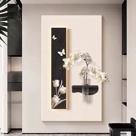 Hydroponic Green Plants Entrance Hall Sandstone Glowed LED Painting Simplicity Living Room Art Decor Draw