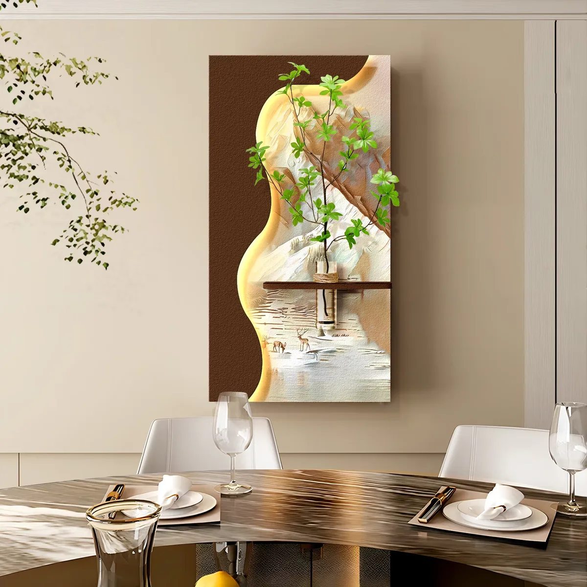 Hydroponic Green Plants Porch Decorative Paintings Three-dimensional Sandstone Corridor LED Paintings