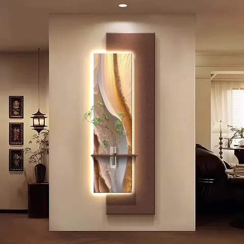 Hydroponic Green Plants Sandstone Art Home Furnishing Decor Painting Living Room Background Wall Glowed LED Painting