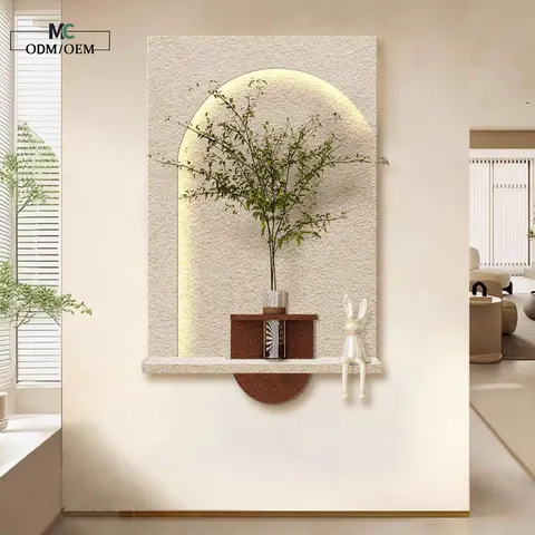 Hydroponic green plants sandstone LED decorative painting Restaurant Background wall Wall murals
